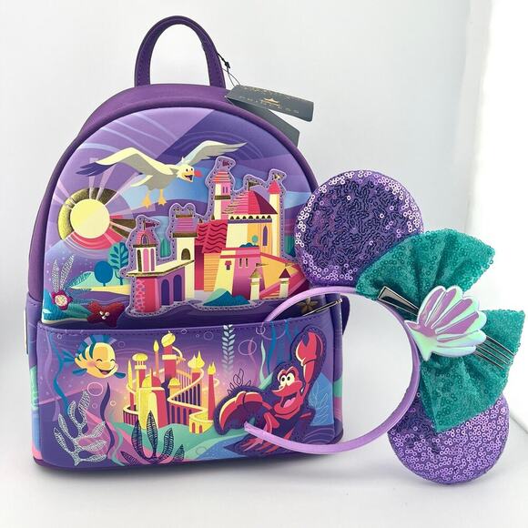 LOUNGEFLY NWT Disney Backpack + Mickey Ears The Little Mermaid